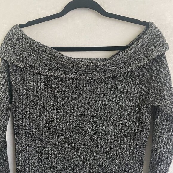 INC Womens Gray Glitter Long Sleeve Off Shoulder Party holiday Blouse top size L - Picture 7 of 12